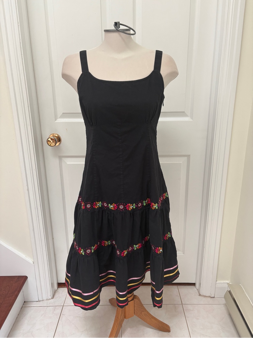 Phool Black Embroidered Tiered Midi Dress with embroidery